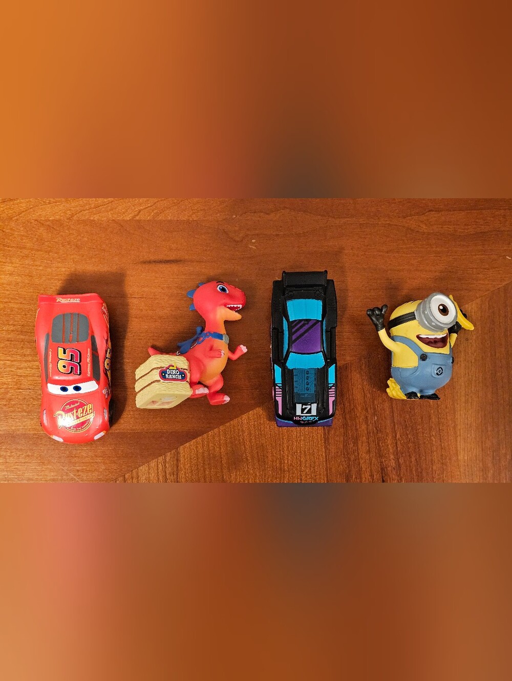 Mixed Lot of 4 Tonies - Lightning McQueen, Dino Ranch, Hot Wheels, Minions